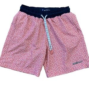 Ben Sherman Mens Swim Trucks Board Shorts Coral With White Flowers Size Small